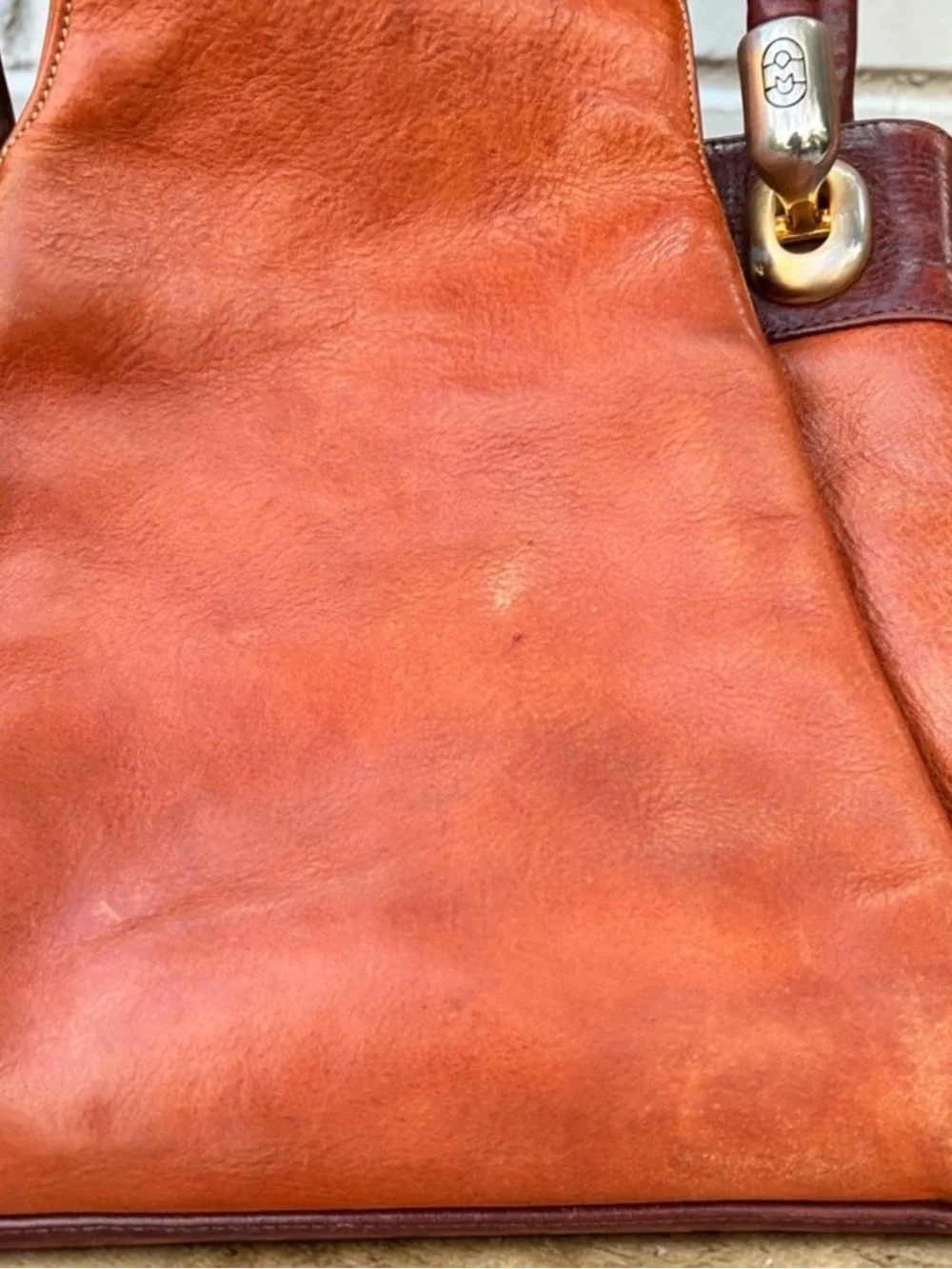 Marino Orlandi Two-Tone Tan & Dark Brown Leather Satchel
